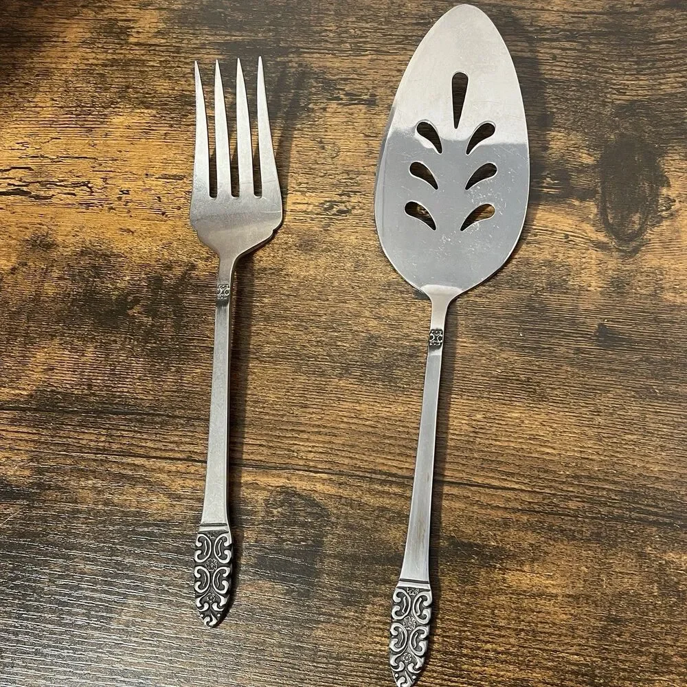 Oxford Hill OXH109  2 Piece  Serving Fork‎ Pie Server Floral Stainless Japan
